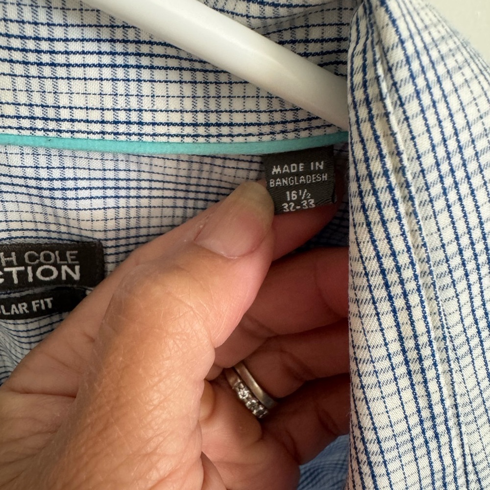 Kenneth Cole Men's White and Blue Plaid Shirt